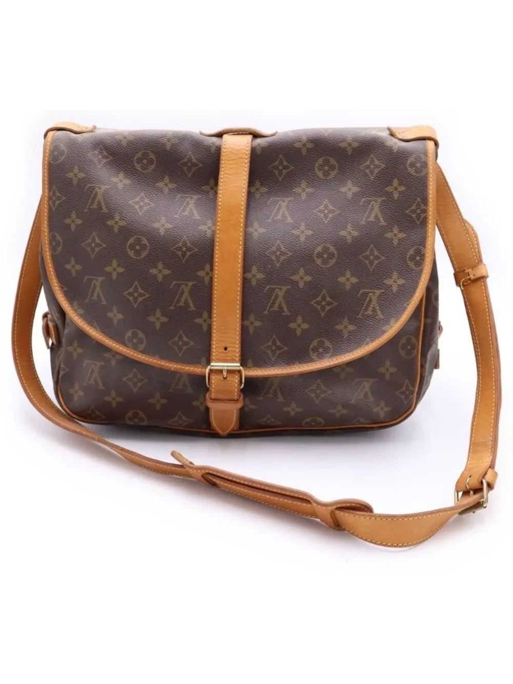 Louis Vuitton Monogram Saumur 35 Shoulder Bag Brown Leather Gold